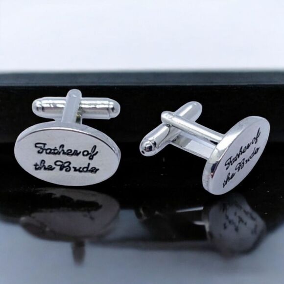 FATHER OF THE BRIDE Wedding Cufflinks Silver Engraved Formal Tuxedo Cuff Links - Picture 1 of 5